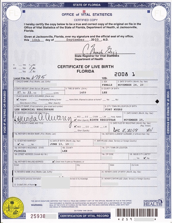 Apostille requirements for birth certificate in Florida